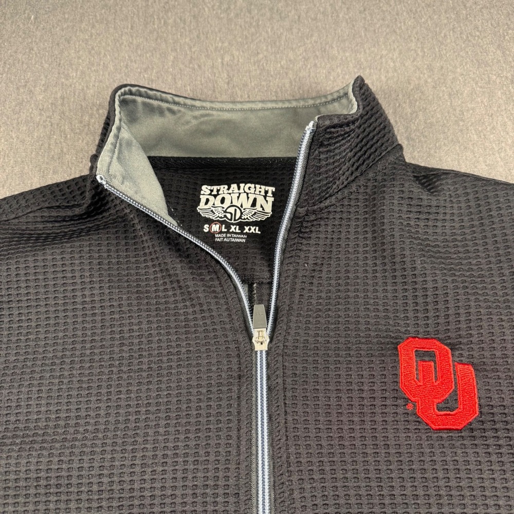 Straight Down Mens Oklahoma Sooners OU Waffle Knit Quarter Zip Pullover Black M